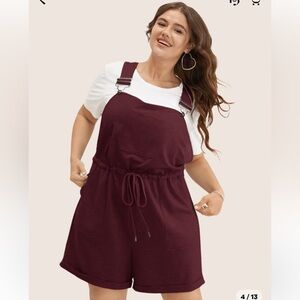 NWT BloomChic 18/20 Burgundy Solid Pocket Drawstring Overall Romper Adj. Straps